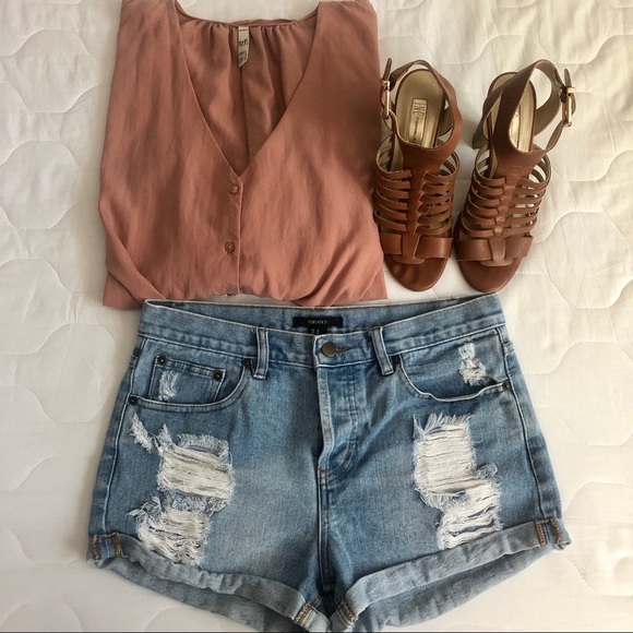Forever 21 Pants - FOREVER 21 | Ripped High Wasted Denim Shorts